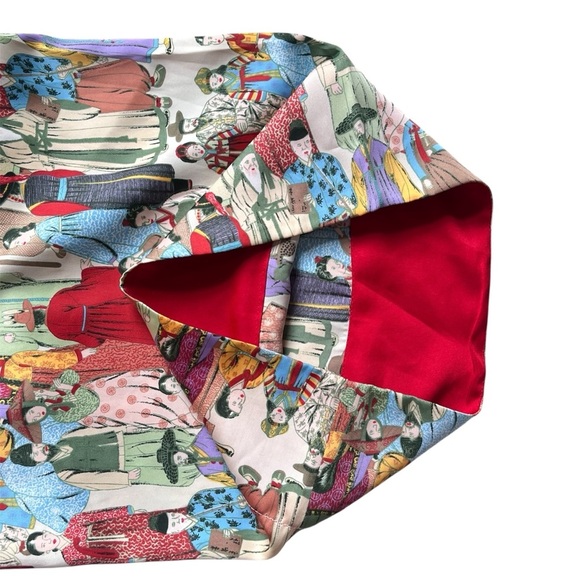 Natori Dynasty Print Satin Gown Caftan Red Trim Medium Hem Slits EUC - Picture 4 of 9